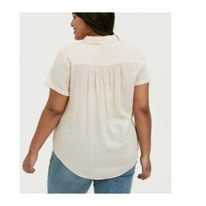 TORRID Button Front Shirt Textured Top Blouse Blush Light Pink Short Sleeve 2X